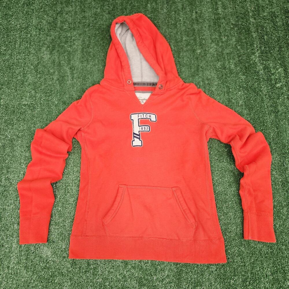 Abercrombie & Fitch Women Sweatshirt L Red Hoodie Fleece Lined Logo Embroidered